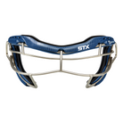 STX Focus-S Ti+ lacrosse goggle navy frame with graphite strap, front view on white background