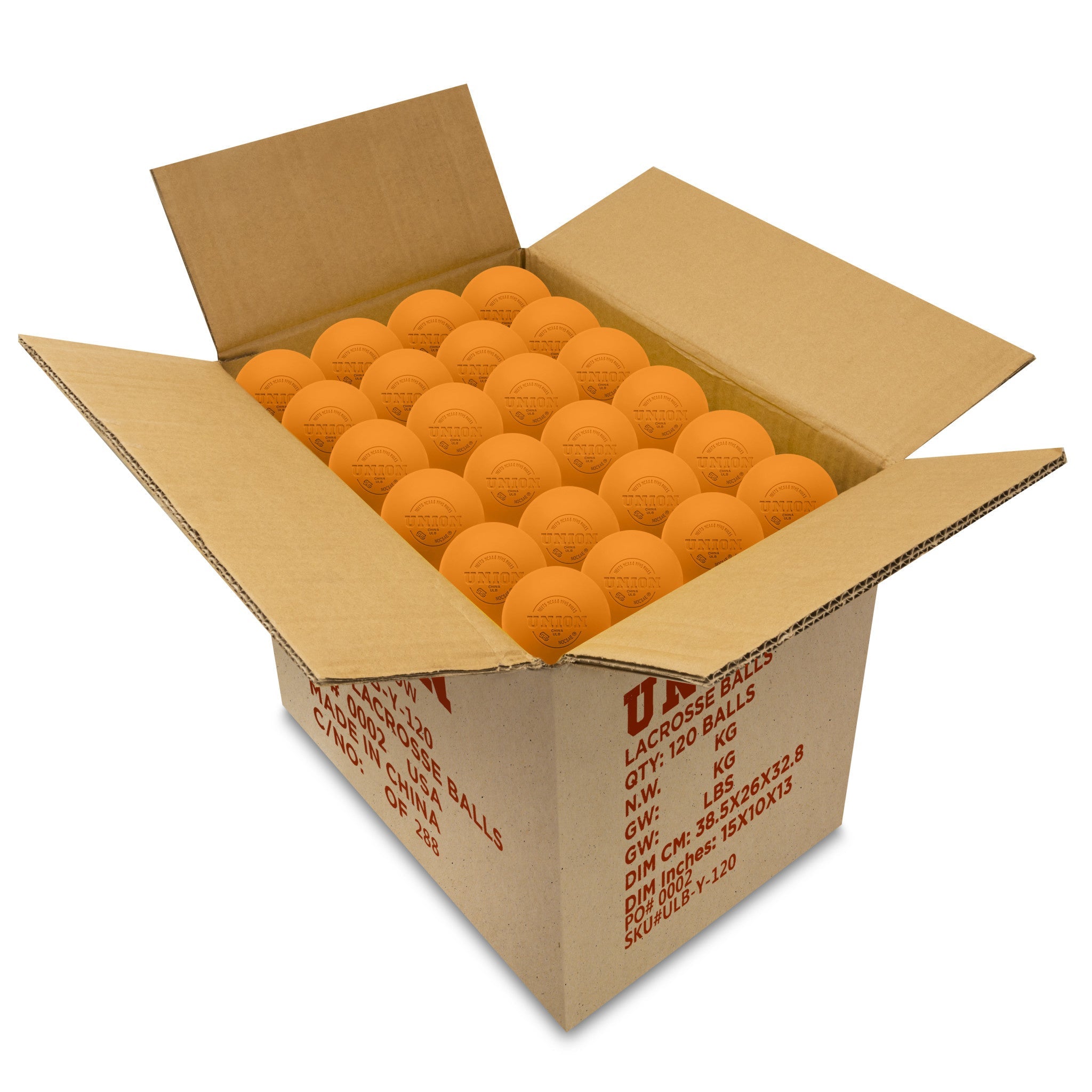 Case of orange Union brand lacrosse balls