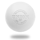 White lacrosse ball with 'Union' branding on a white background