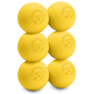 Six yellow lacrosse balls with 'Union' branding on a white background