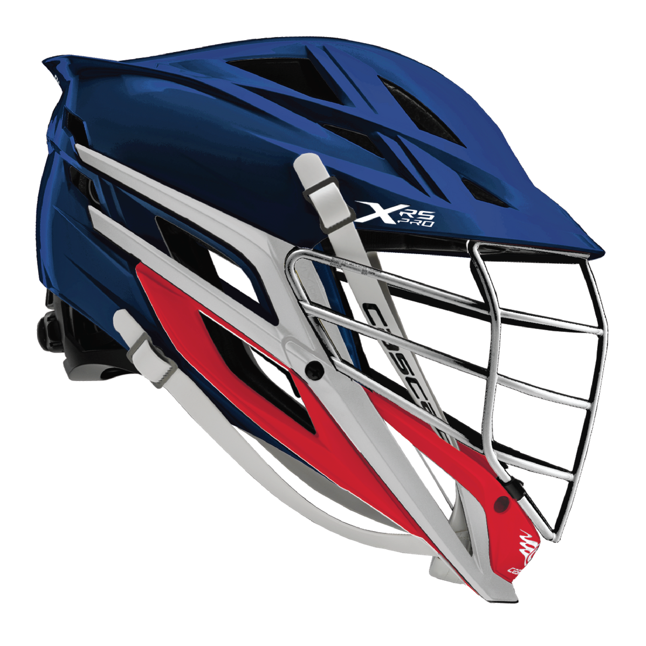 Cascade XRS Pro Lacrosse Helmet Chrome Navy Scarlet White
